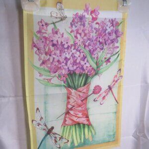 Hyacinth Flowers & Dragonflys Garden Flag 18x12" Made by JetMax